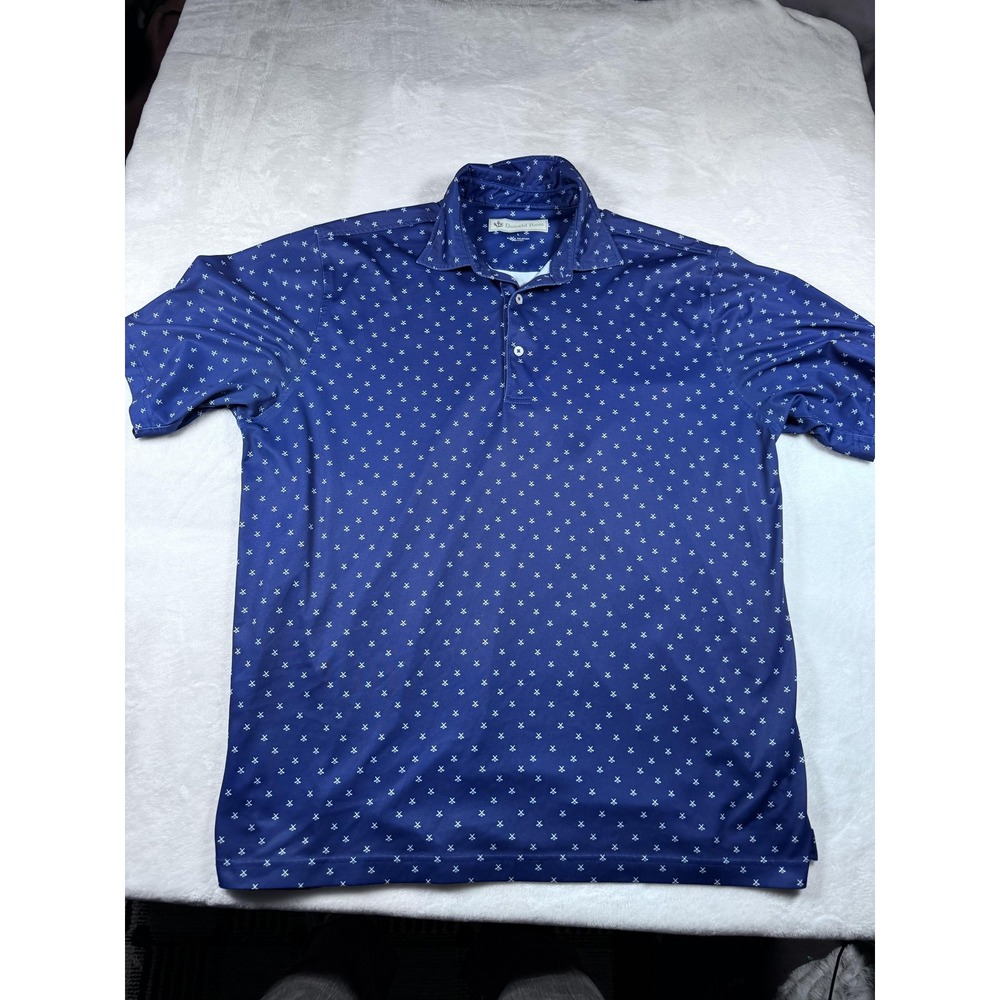 Donald Ross Polo Shirt Mens Large Blue Golf Allover Micro Print Performance‎